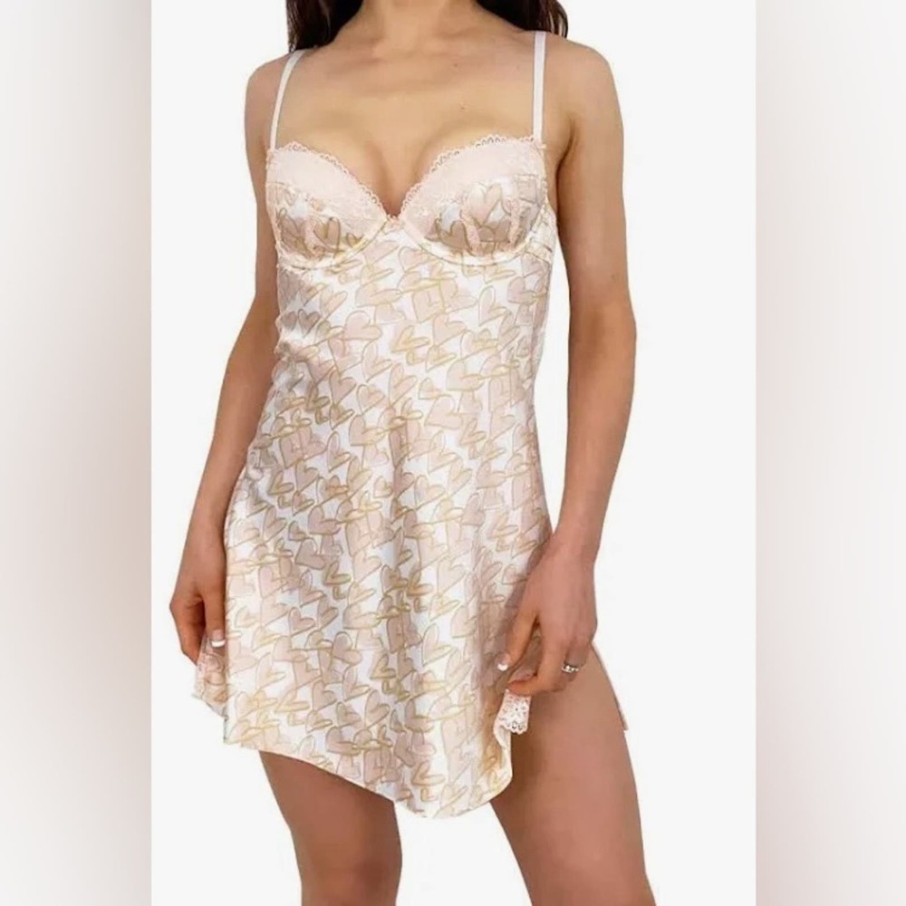 INC International Concepts Silky Satin Chemise PAINTERLY HEART Nightwear XL
